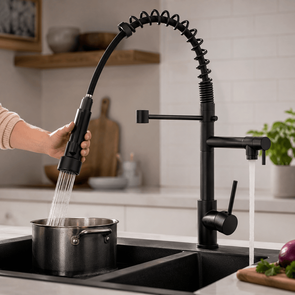 Commercial Kitchen Faucet with Pull Down Sprayer & Pot Filler Arm