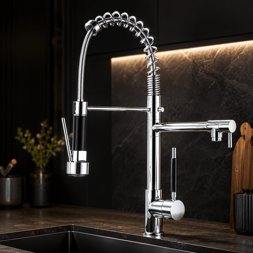 Commercial Kitchen Faucet with Pull Down Sprayer & Pot Filler Arm
