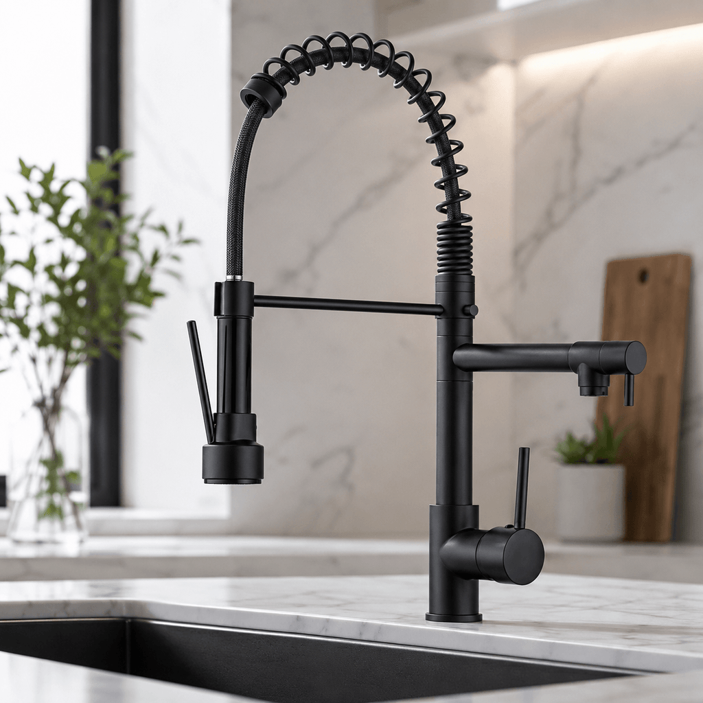 Commercial Kitchen Faucet with Pull Down Sprayer & Pot Filler Arm