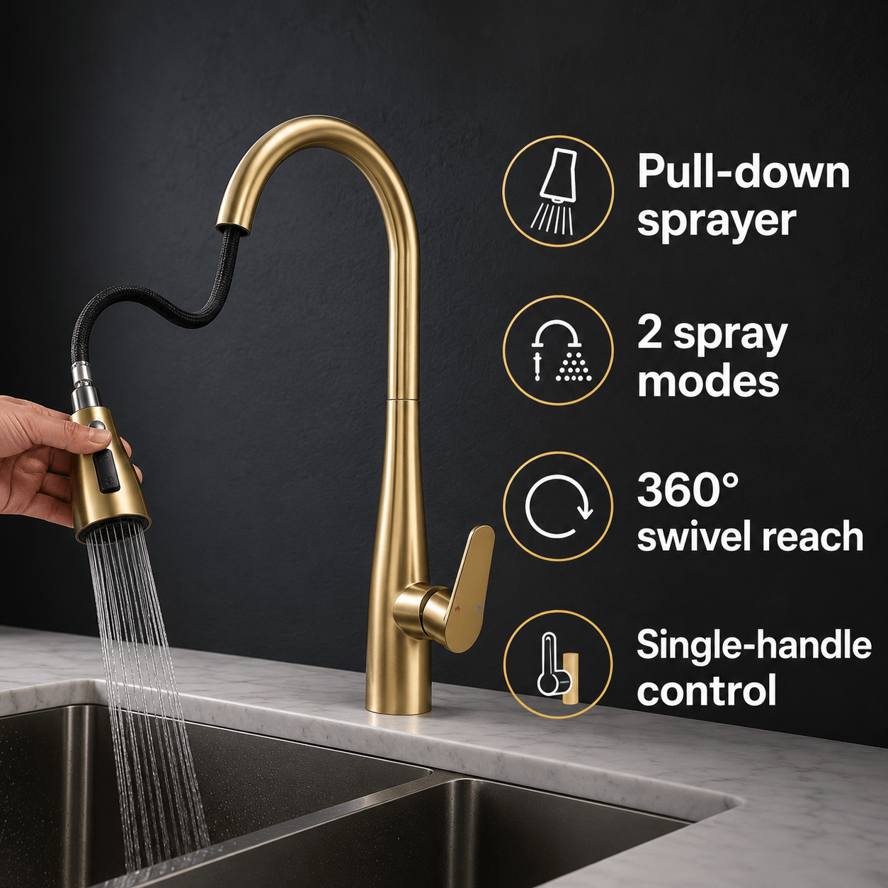 Kitchen Faucet with Sprayer – Pull Down, Single Handle