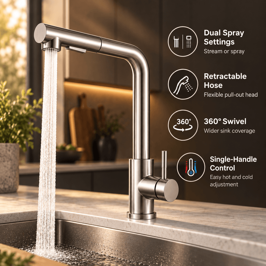 Kitchen Faucet with Sprayer, Black Pull Out Single Handle Faucet
