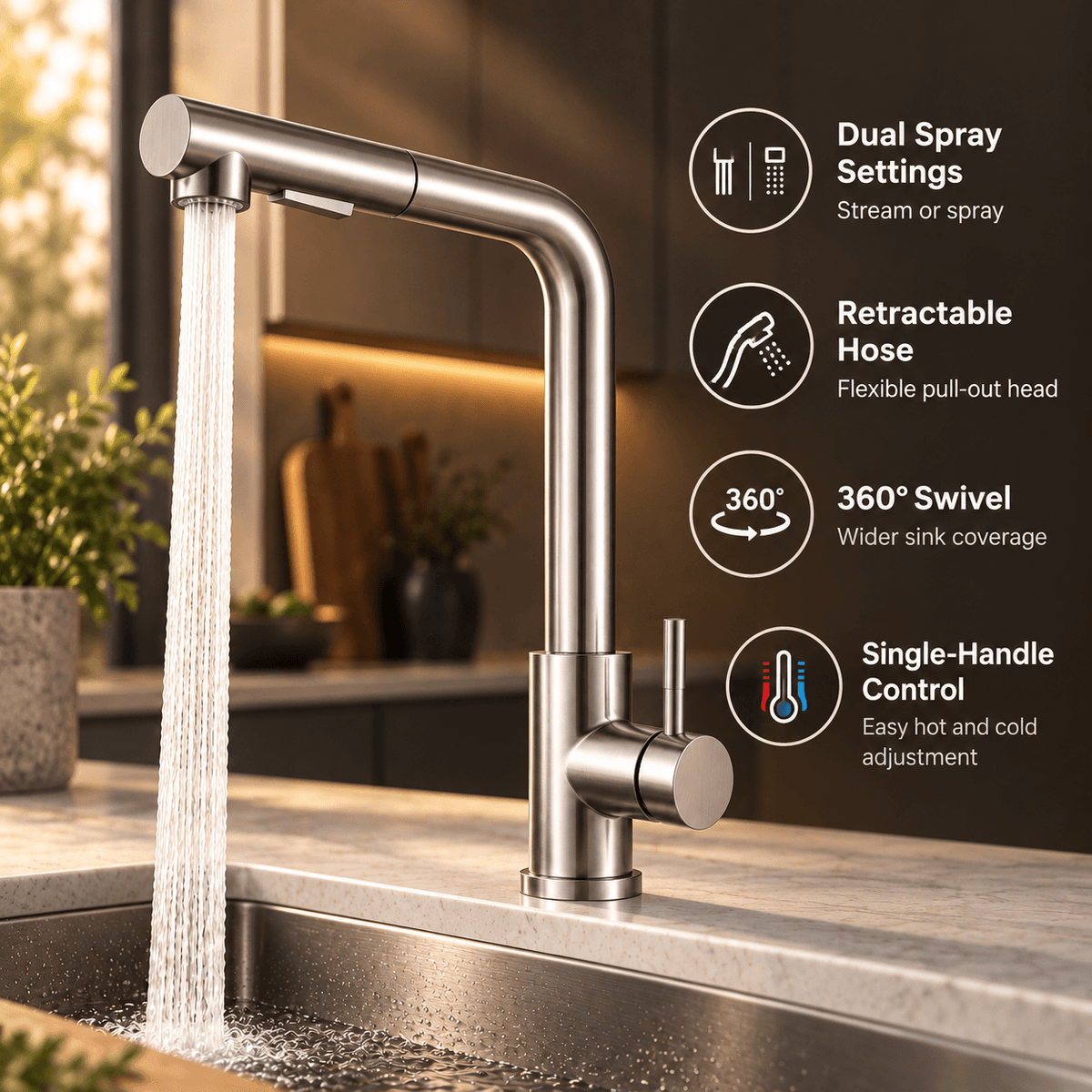 Kitchen Faucet with Sprayer, Black Pull Out Single Handle Faucet