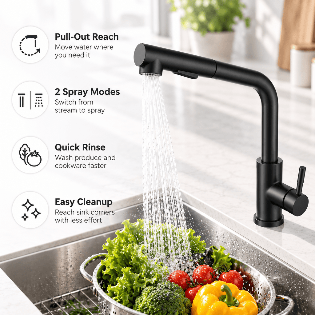 Kitchen Faucet with Sprayer, Black Pull Out Single Handle Faucet