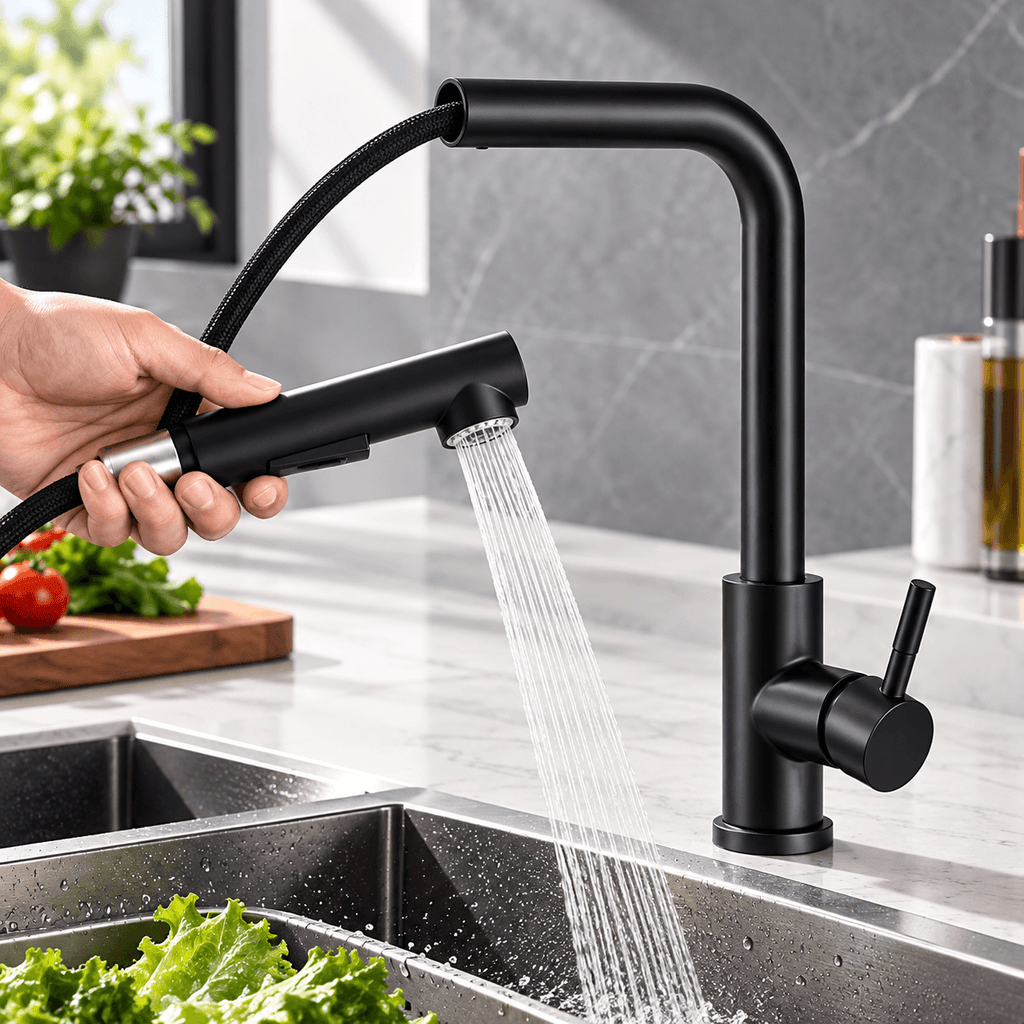 Kitchen Faucet with Sprayer, Black Pull Out Single Handle Faucet