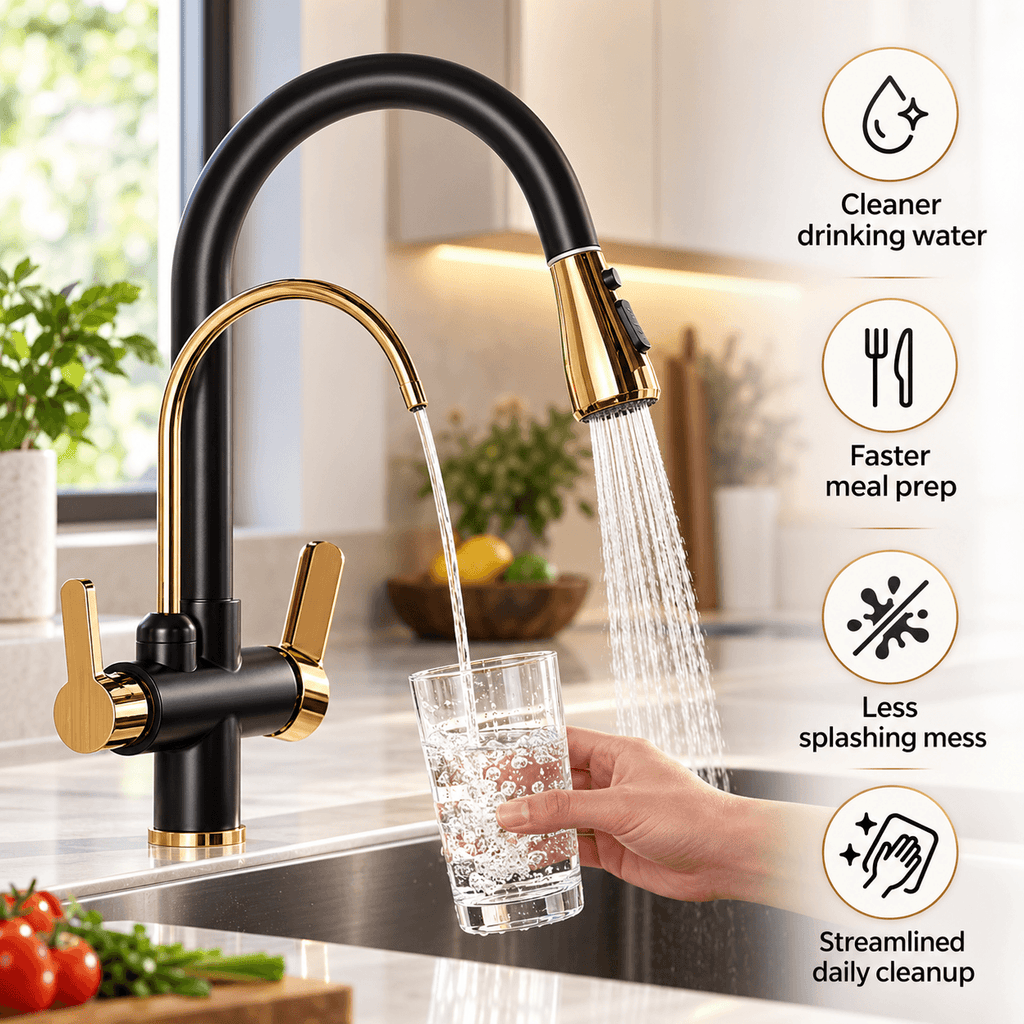 Kitchen Faucet with Sprayer, Pull Down 3-Way Filtered Water Faucet