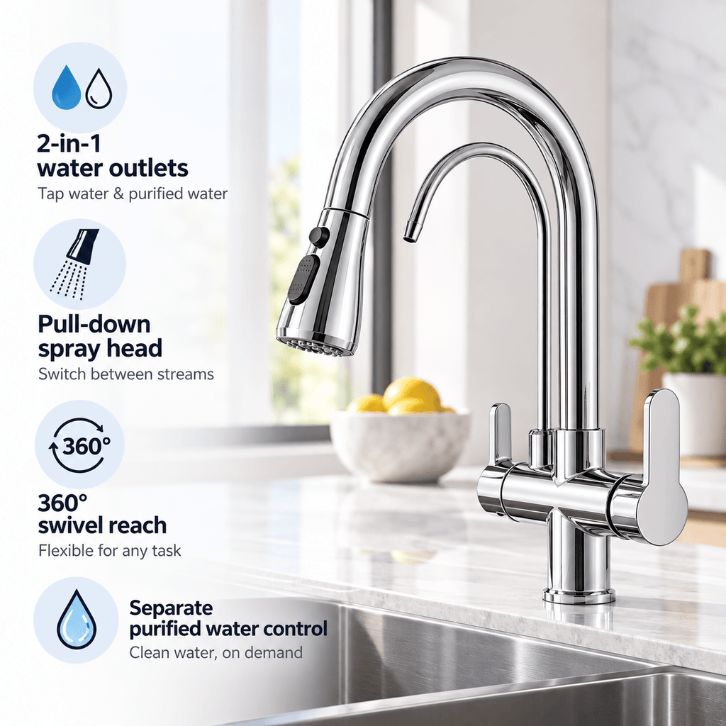 Kitchen Faucet with Sprayer, Pull Down 3-Way Filtered Water Faucet