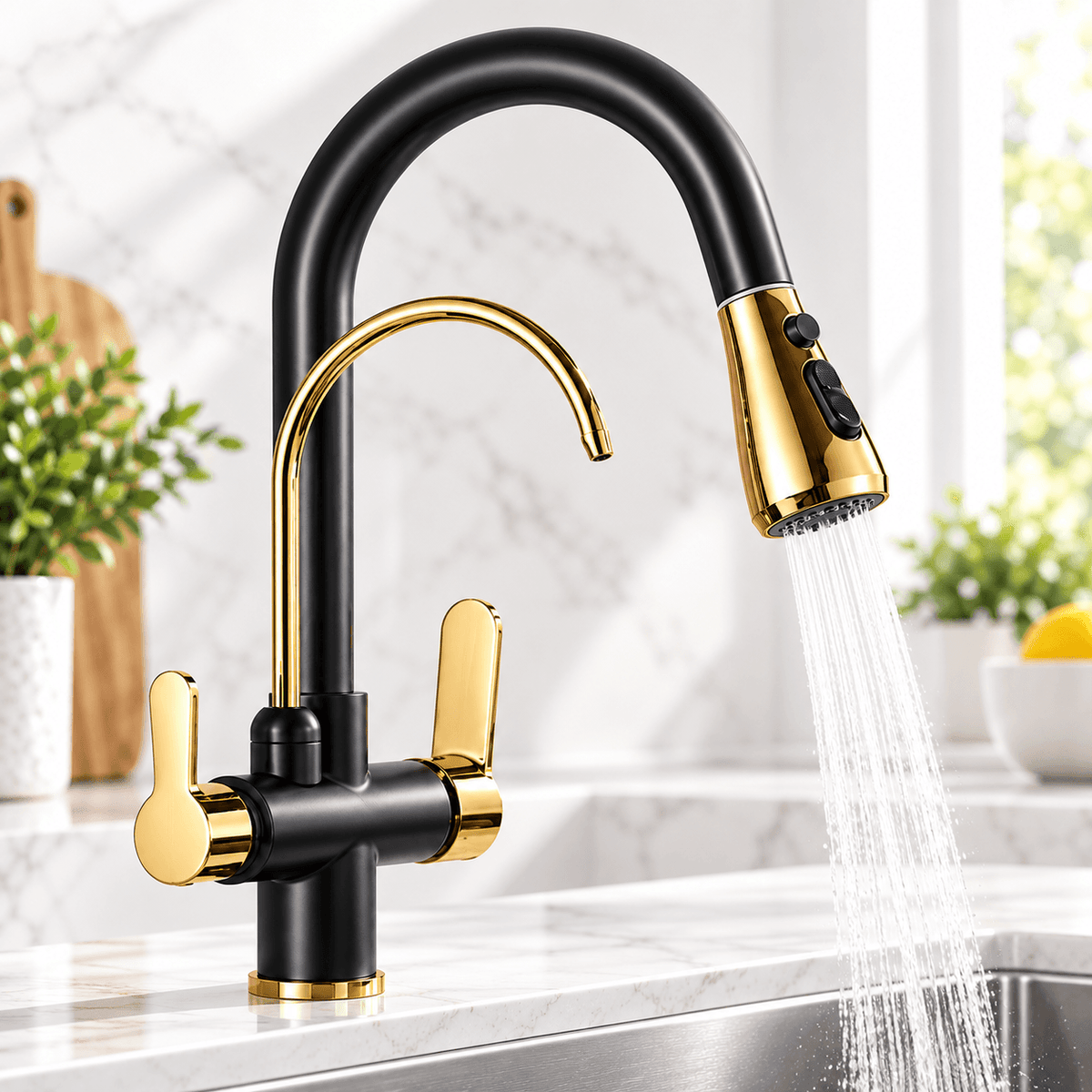 Kitchen Faucet with Sprayer, Pull Down 3-Way Filtered Water Faucet