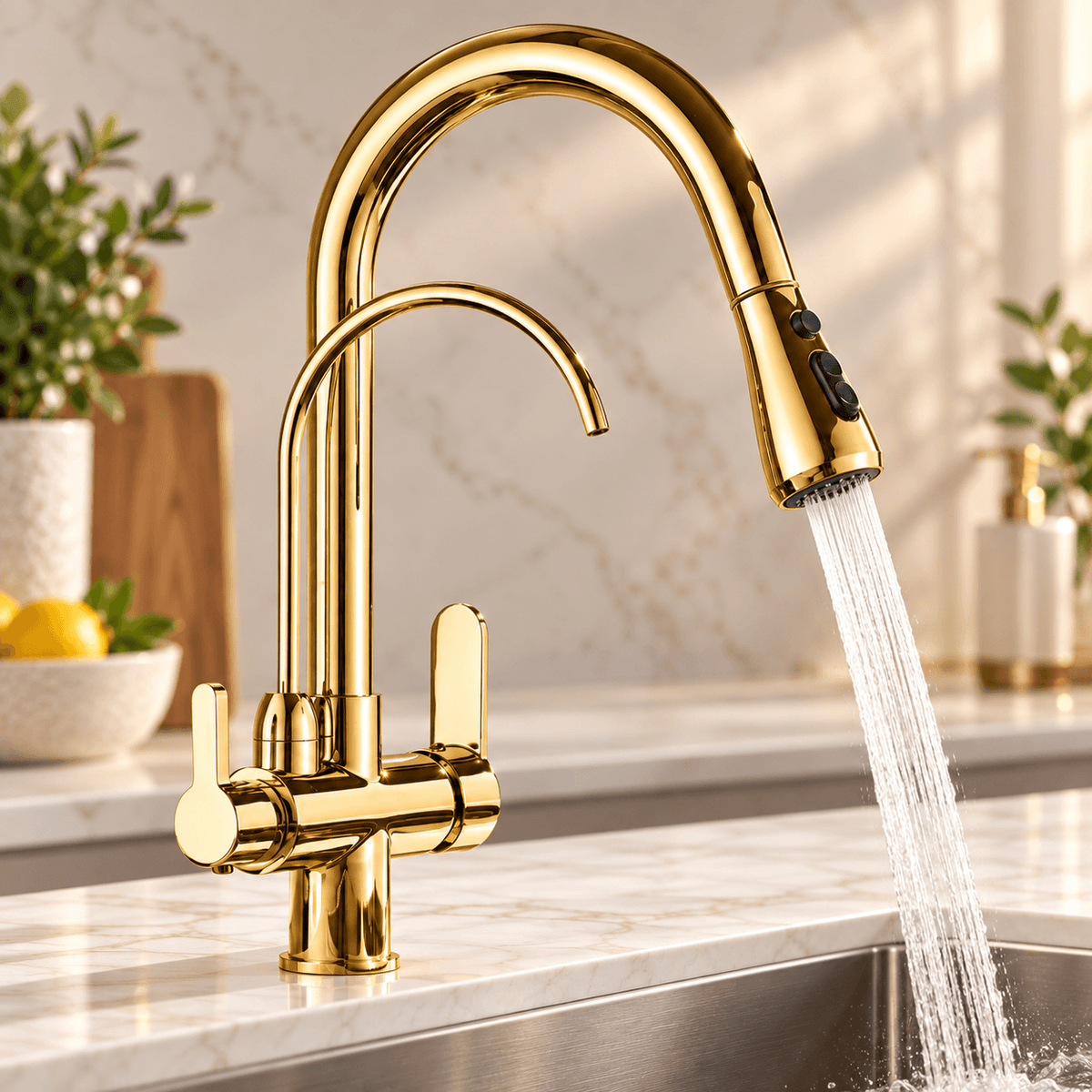Kitchen Faucet with Sprayer, Pull Down 3-Way Filtered Water Faucet
