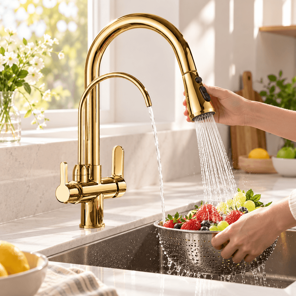 Kitchen Faucet with Sprayer, Pull Down 3-Way Filtered Water Faucet