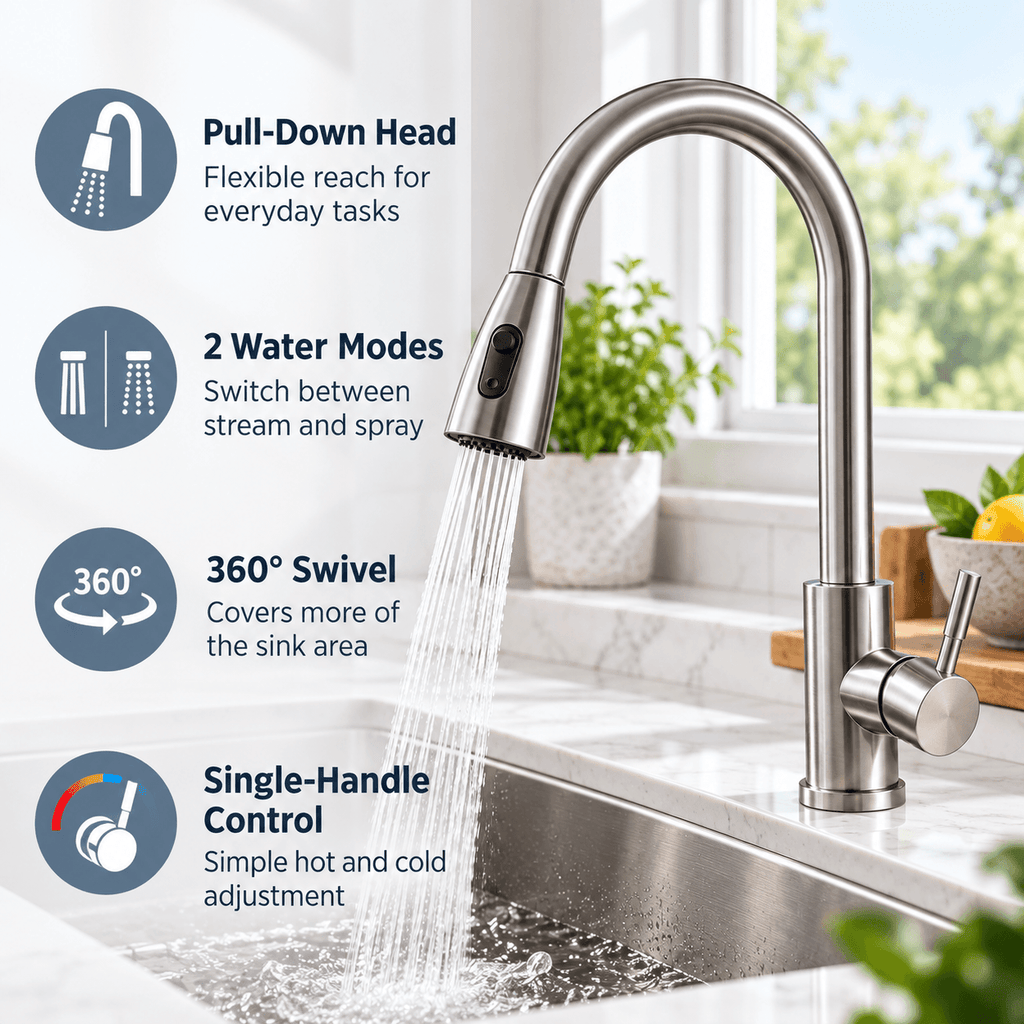 Kitchen Faucet with Sprayer, Pull Down Single Handle High Arc