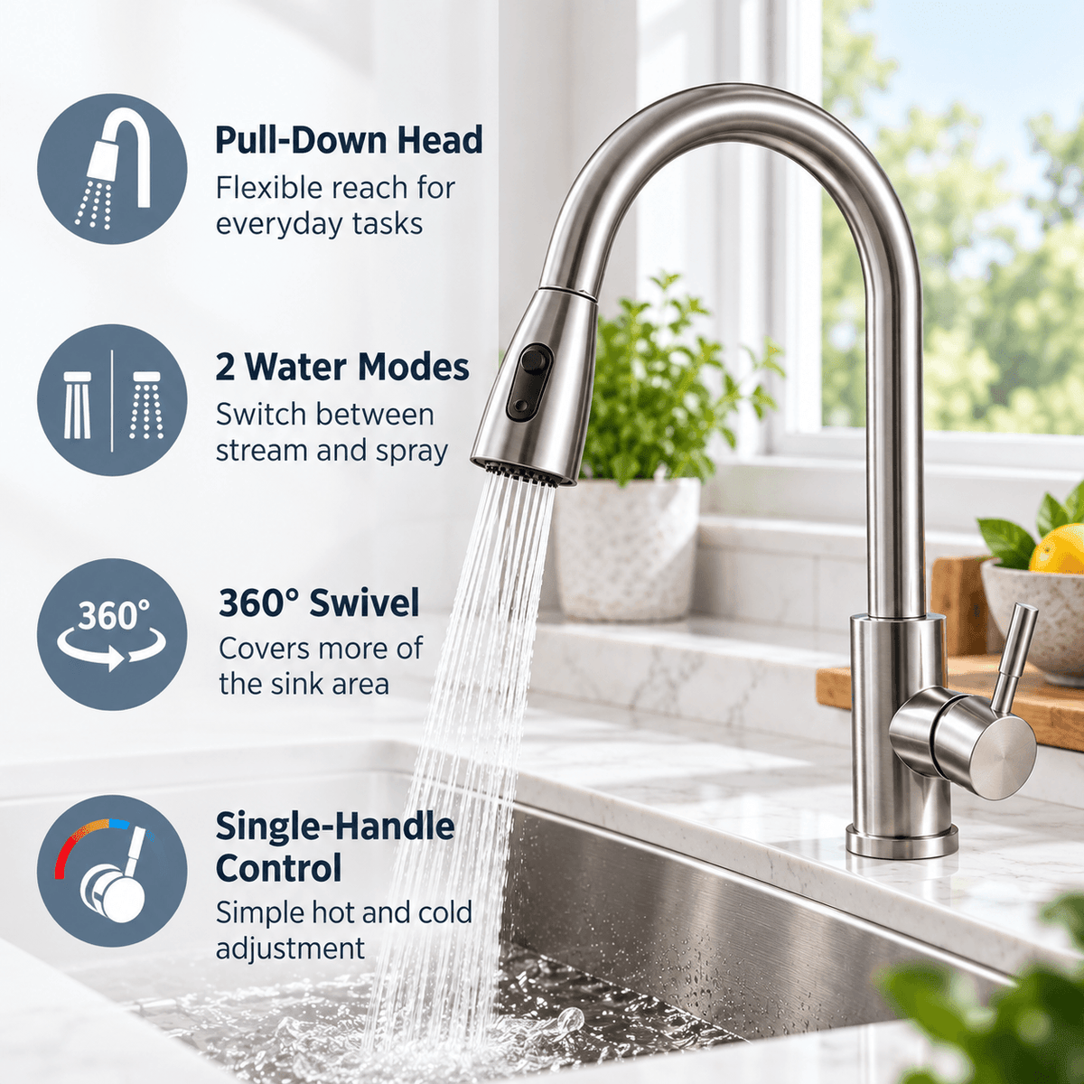 Kitchen Faucet with Sprayer, Pull Down Single Handle High Arc