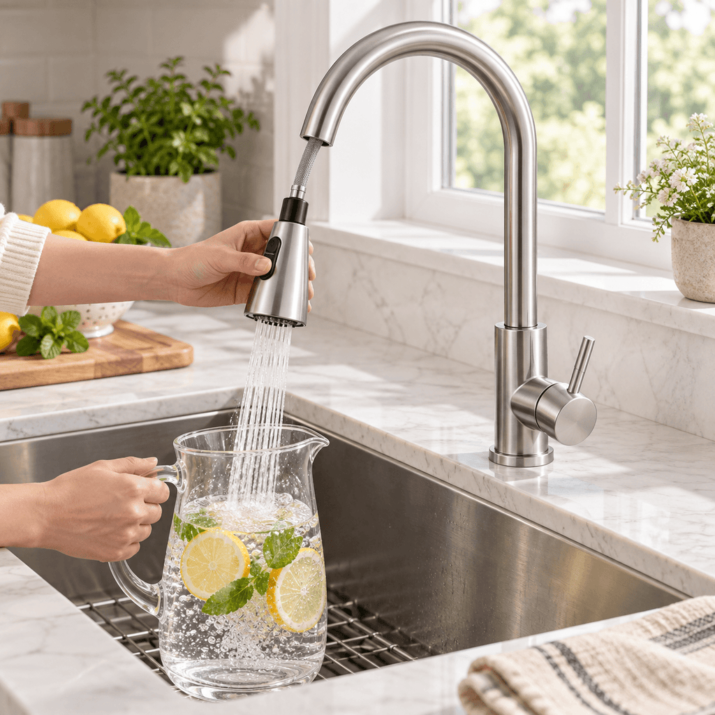 Kitchen Faucet with Sprayer, Pull Down Single Handle High Arc