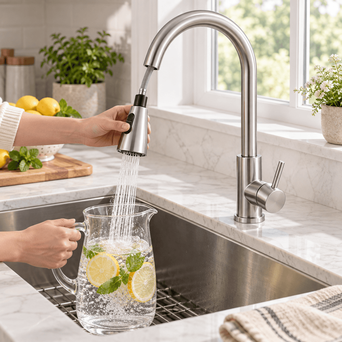 Kitchen Faucet with Sprayer, Pull Down Single Handle High Arc