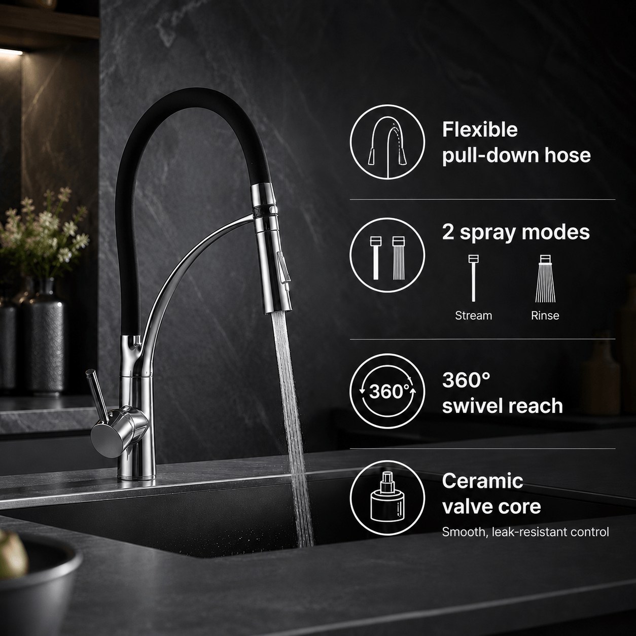 Kitchen Faucet with Sprayer – Single Handle Pull Down Sink Faucet