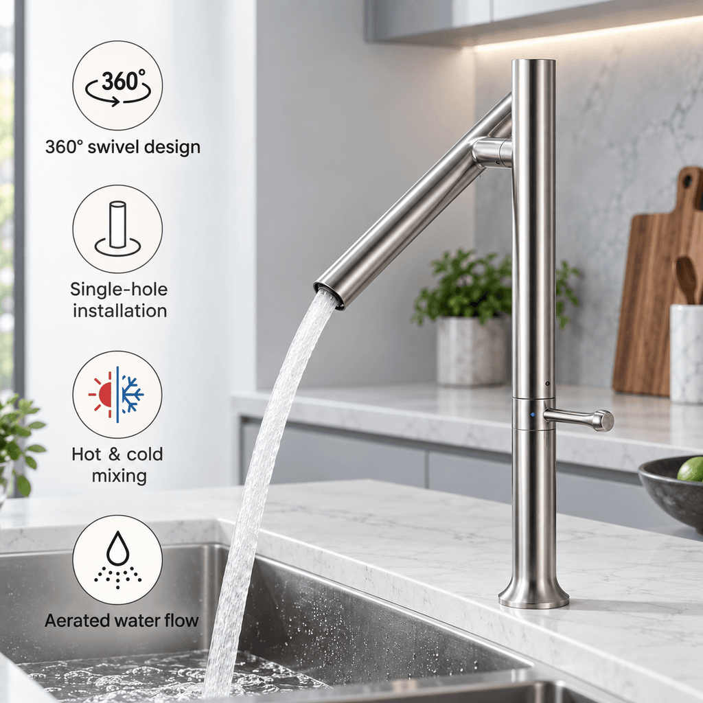 Kitchen Sink Faucet, Single Handle Single Hole High Arc