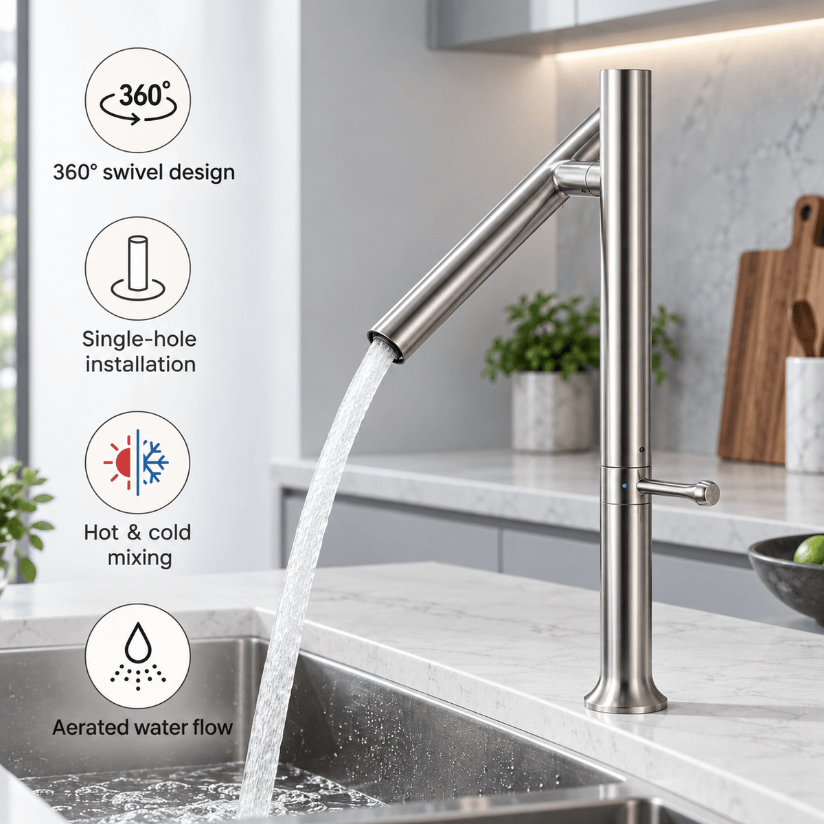 Kitchen Sink Faucet, Single Handle Single Hole High Arc