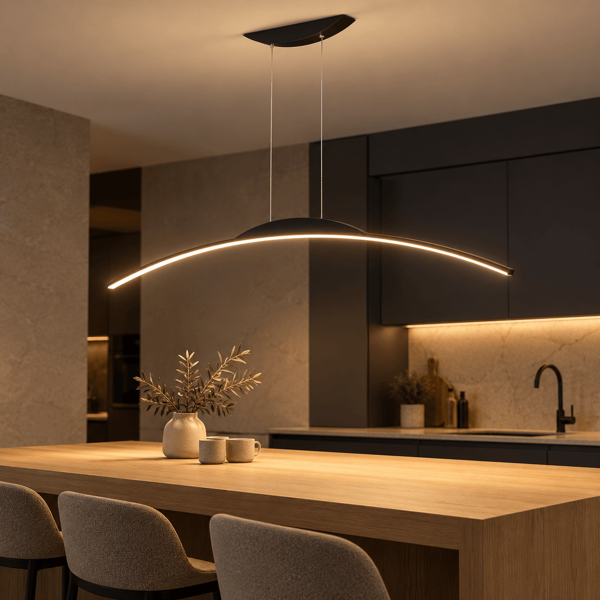 LED Kitchen Island Light & Dining Room Pendant, Curved
