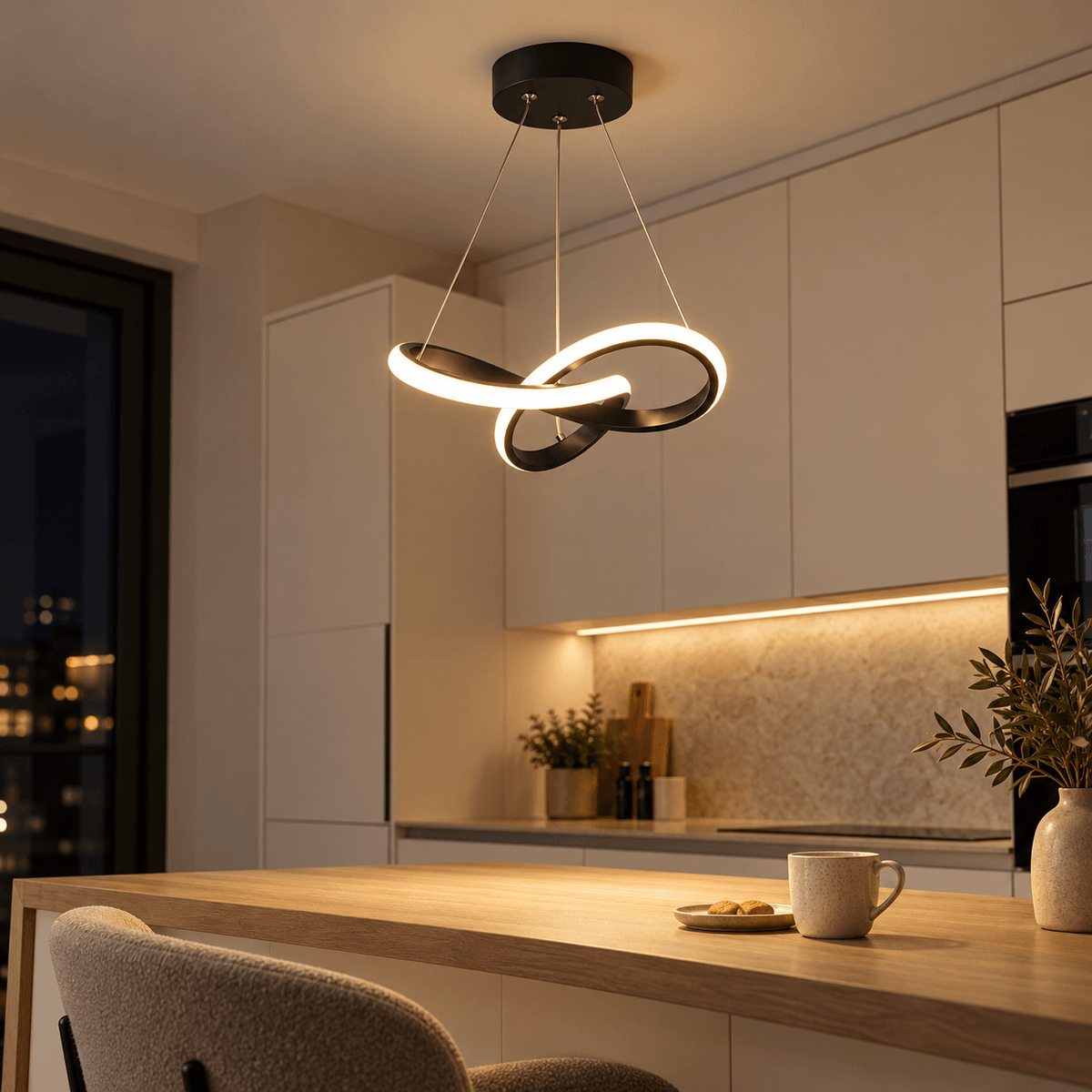 LED Pendant Light for Bedroom & Kitchen Island, Modern Loop