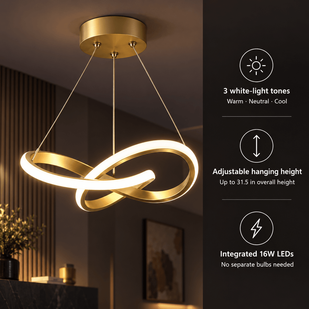 LED Pendant Light for Bedroom & Kitchen Island, Modern Loop
