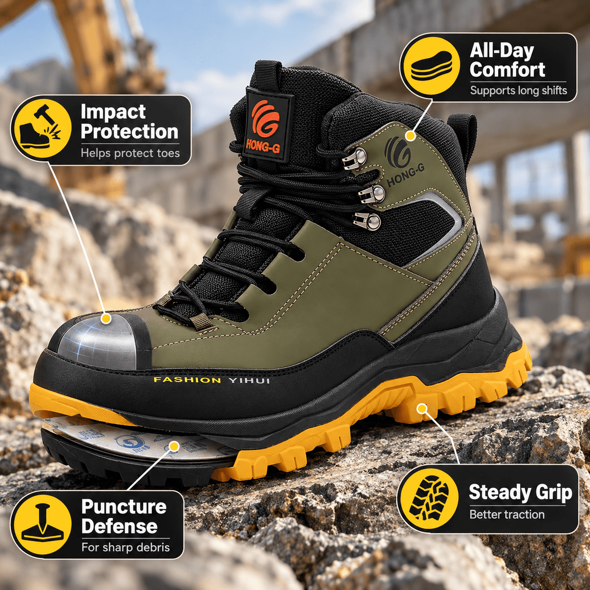 Men's Steel Toe Work Boots – Lightweight Hiking Safety Boots