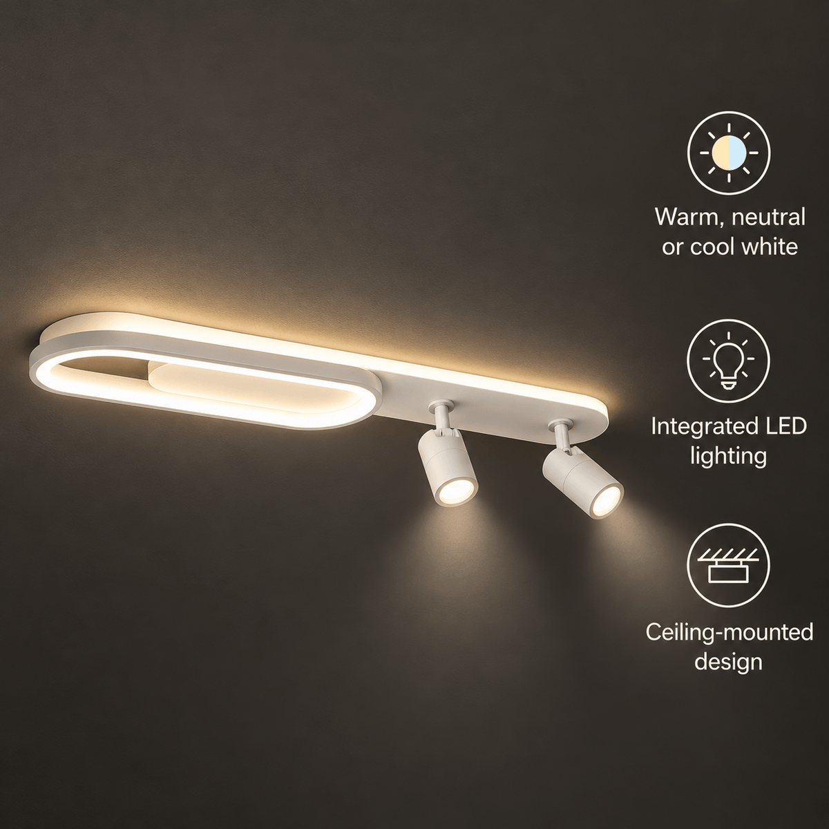 Modern LED Oval Flush Mount Ceiling Light with Spotlights