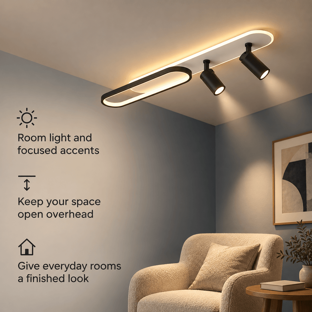Modern LED Oval Flush Mount Ceiling Light with Spotlights