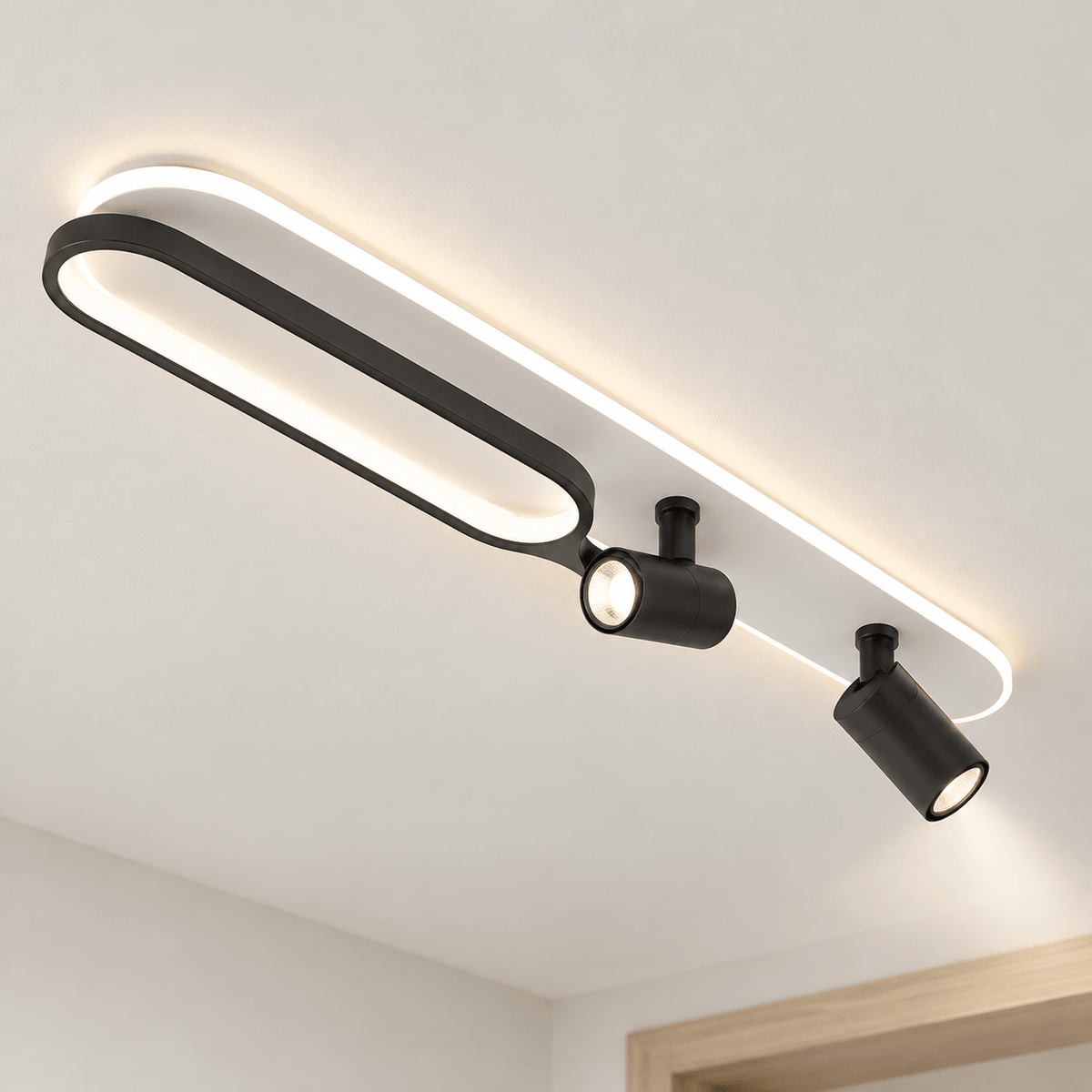 Modern LED Oval Flush Mount Ceiling Light with Spotlights