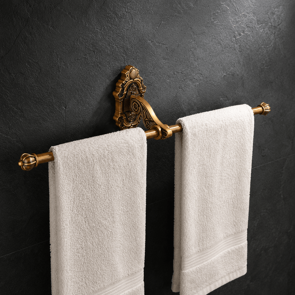 No Drill Antique Brass Swivel Towel Bar, Wall Mounted Towel Rack