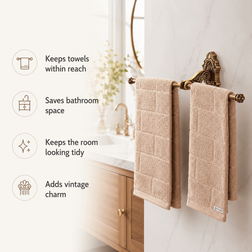 No Drill Antique Brass Swivel Towel Bar, Wall Mounted Towel Rack