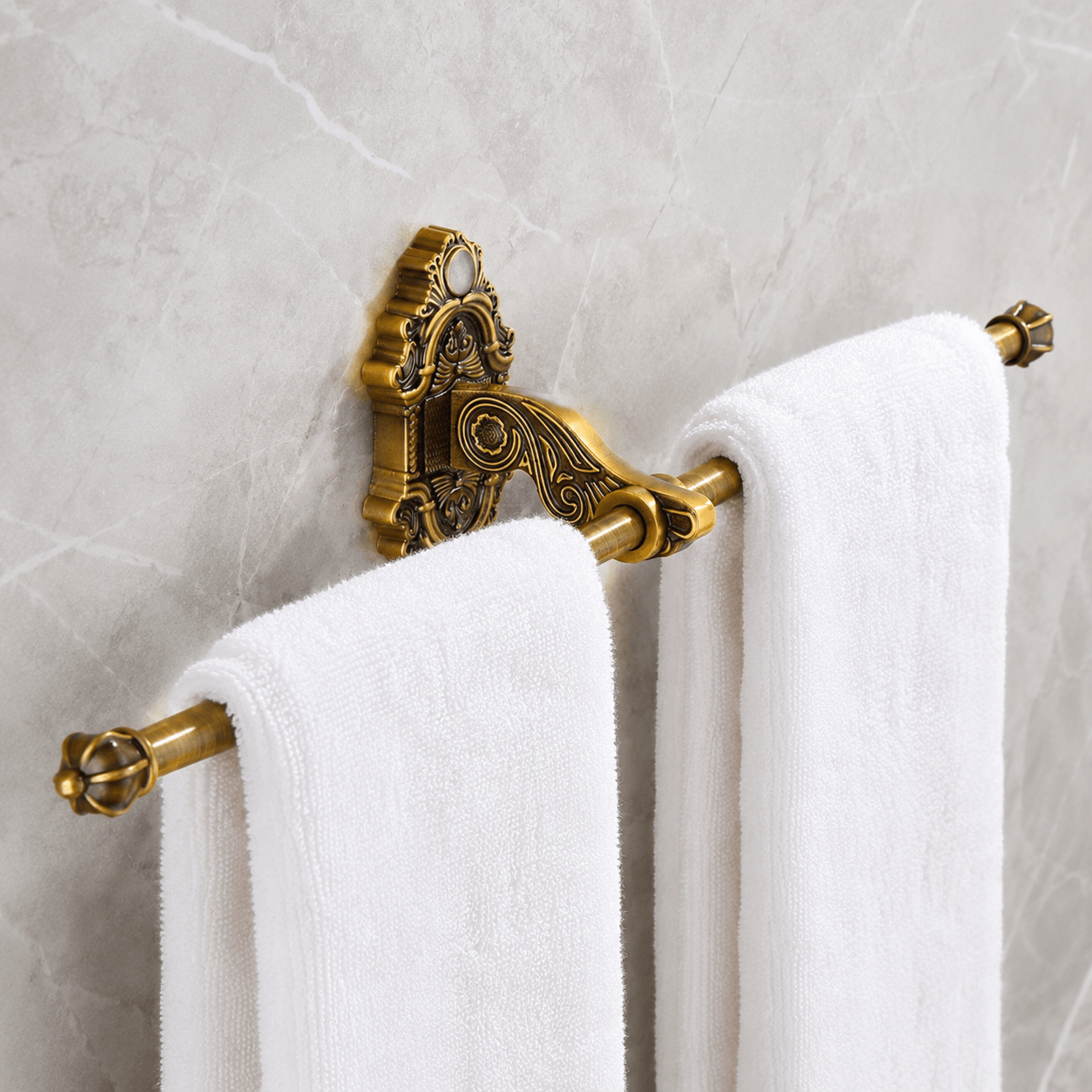 No Drill Antique Brass Swivel Towel Bar, Wall Mounted Towel Rack