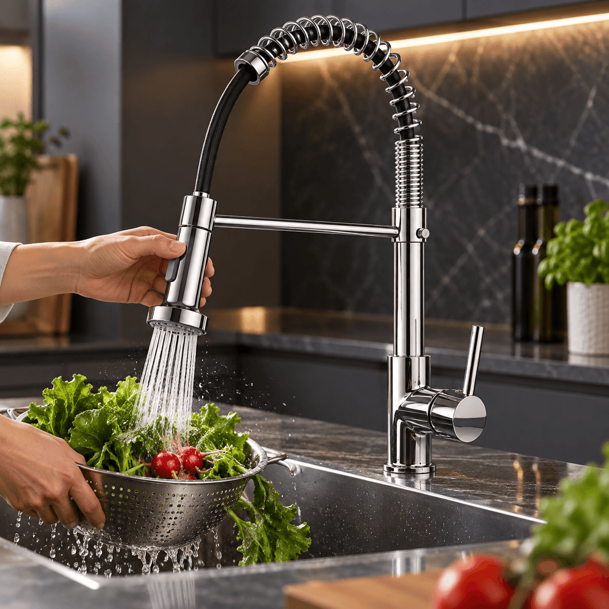 Pull Down Kitchen Faucet with Sprayer, Single Handle High Arc