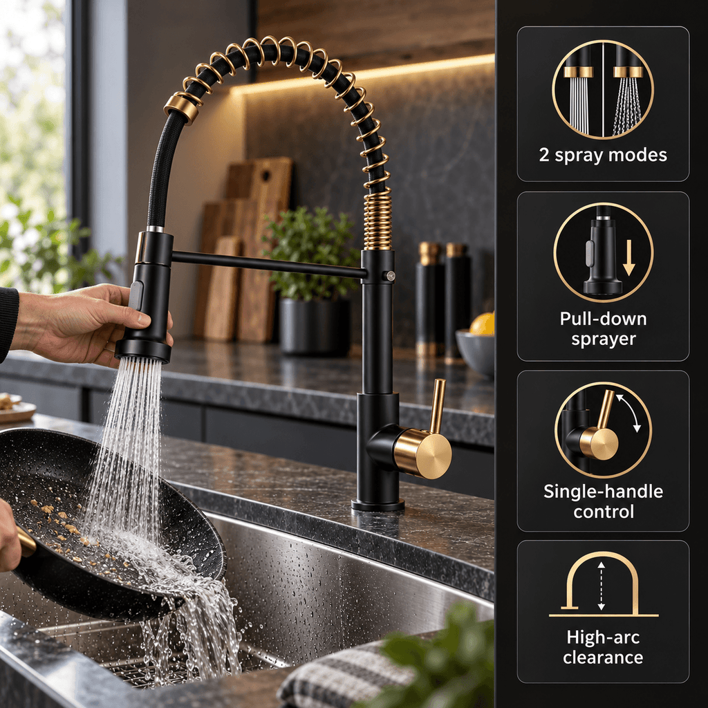 Pull Down Kitchen Faucet with Sprayer, Single Handle High Arc