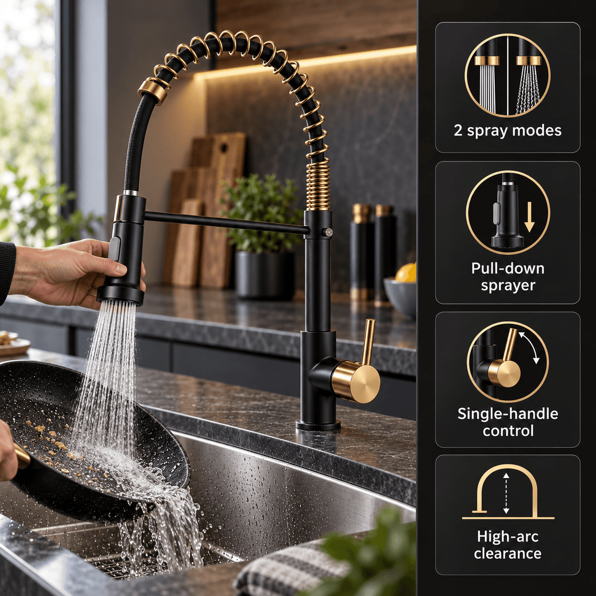 Pull Down Kitchen Faucet with Sprayer, Single Handle High Arc