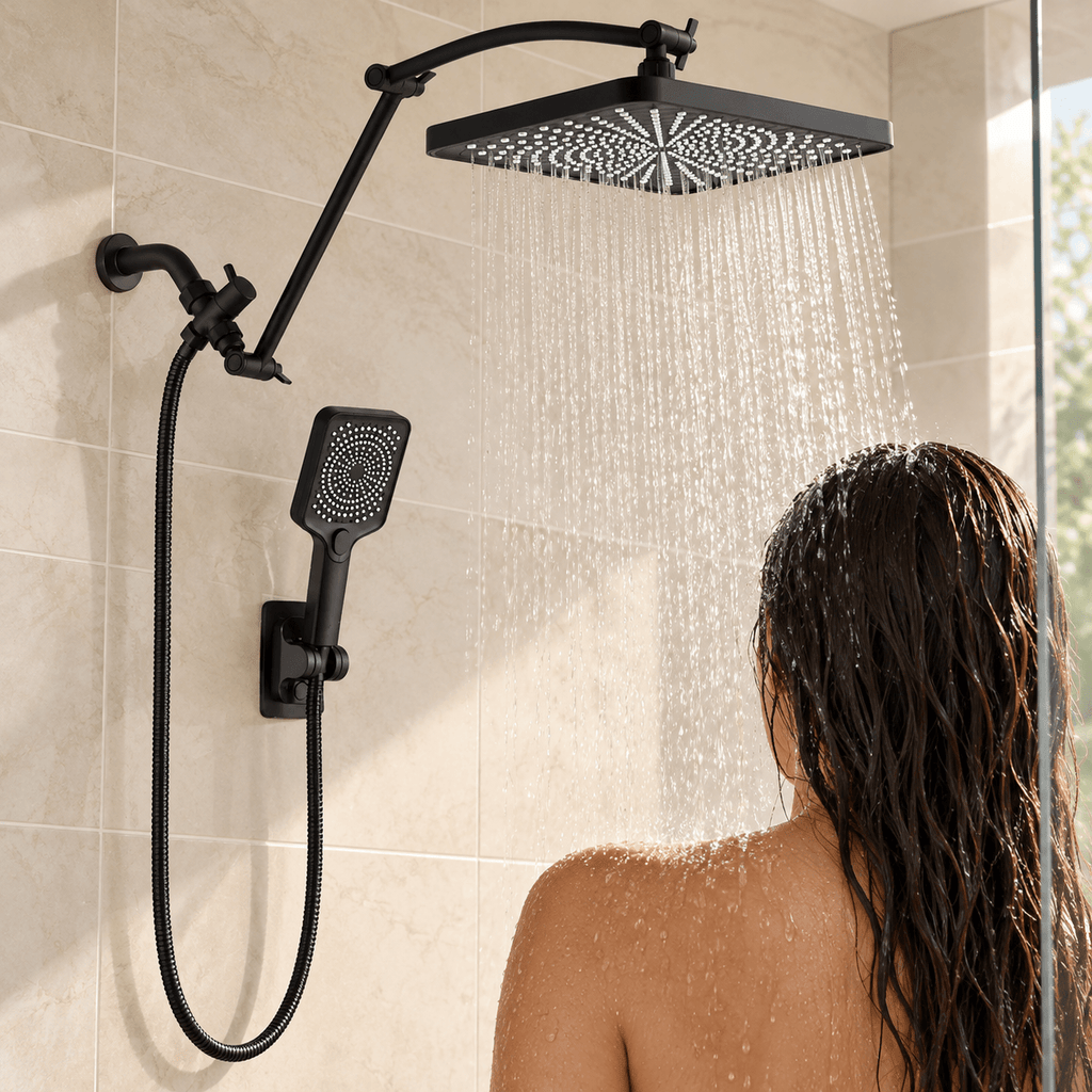 Rain Shower Head with Handheld and Hose, Adjustable Arm