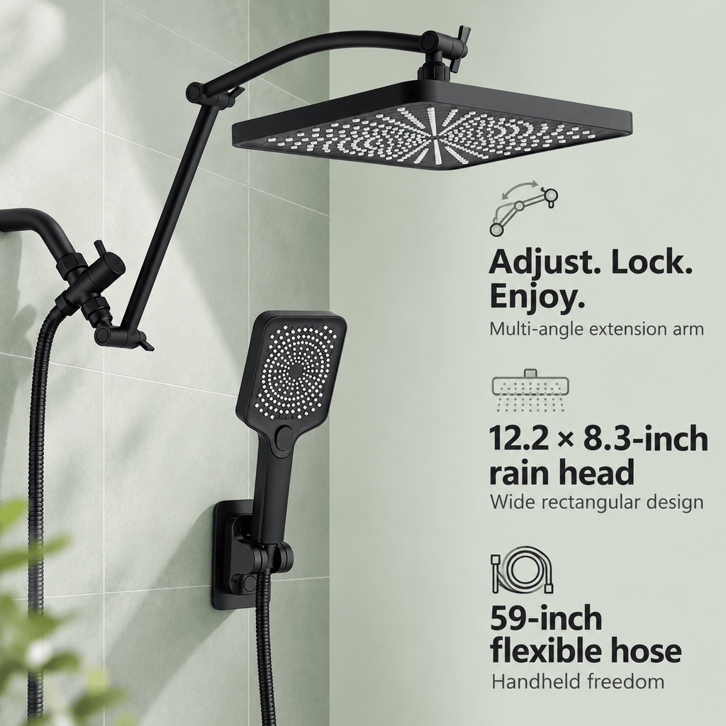 Rain Shower Head with Handheld and Hose, Adjustable Arm