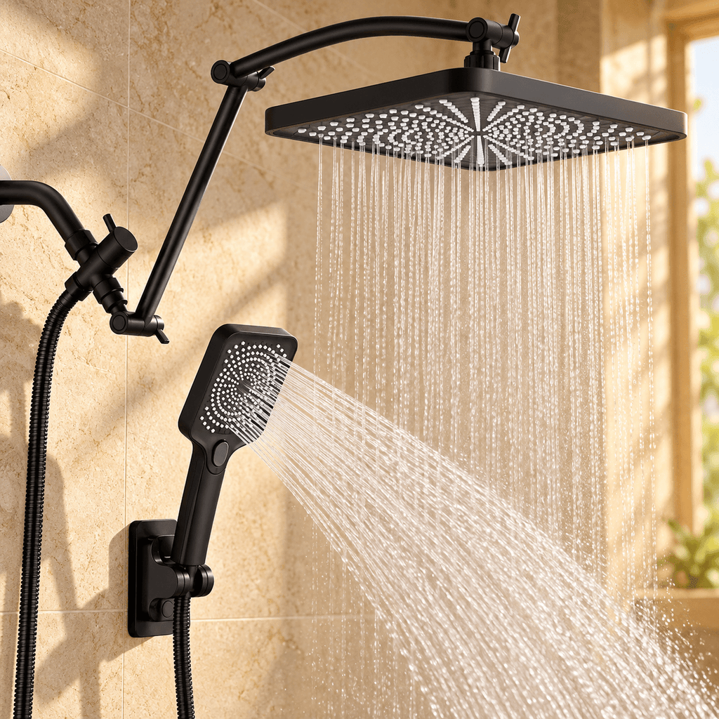 Rain Shower Head with Handheld and Hose, Adjustable Arm