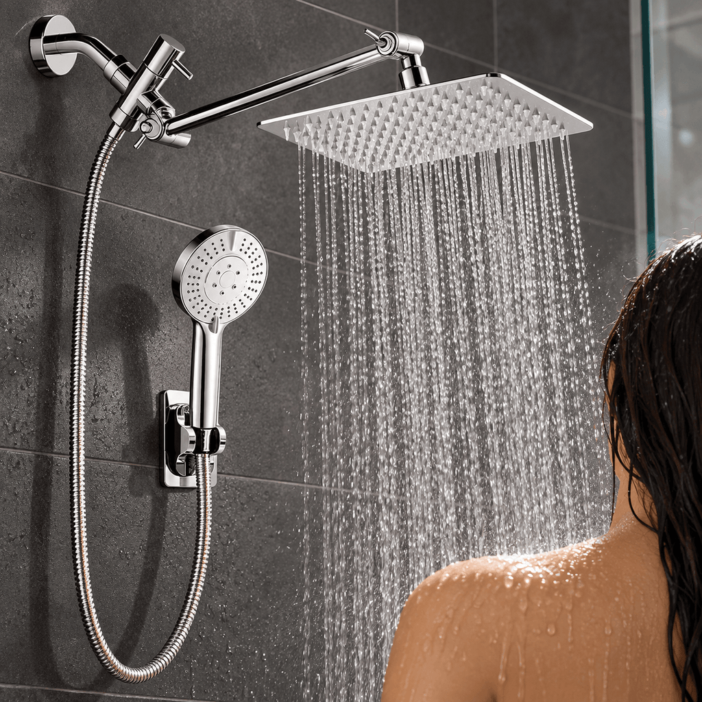 Rain Shower Head with Handheld and Hose, Adjustable Arm
