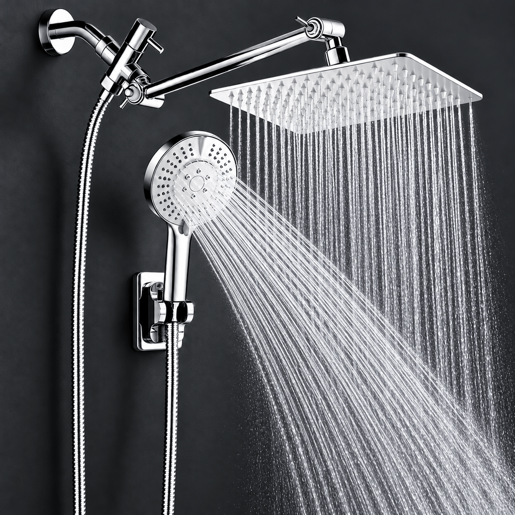 Rain Shower Head with Handheld and Hose, Adjustable Arm