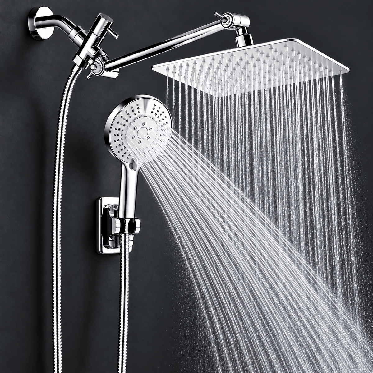 Rain Shower Head with Handheld and Hose, Adjustable Arm