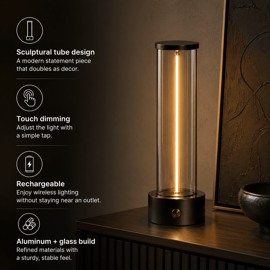 Rechargeable Cordless Table Lamp – Dimmable Touch Glass LED Lamp