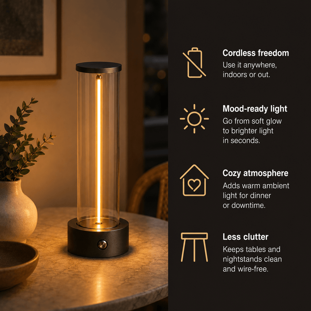 Rechargeable Cordless Table Lamp – Dimmable Touch Glass LED Lamp