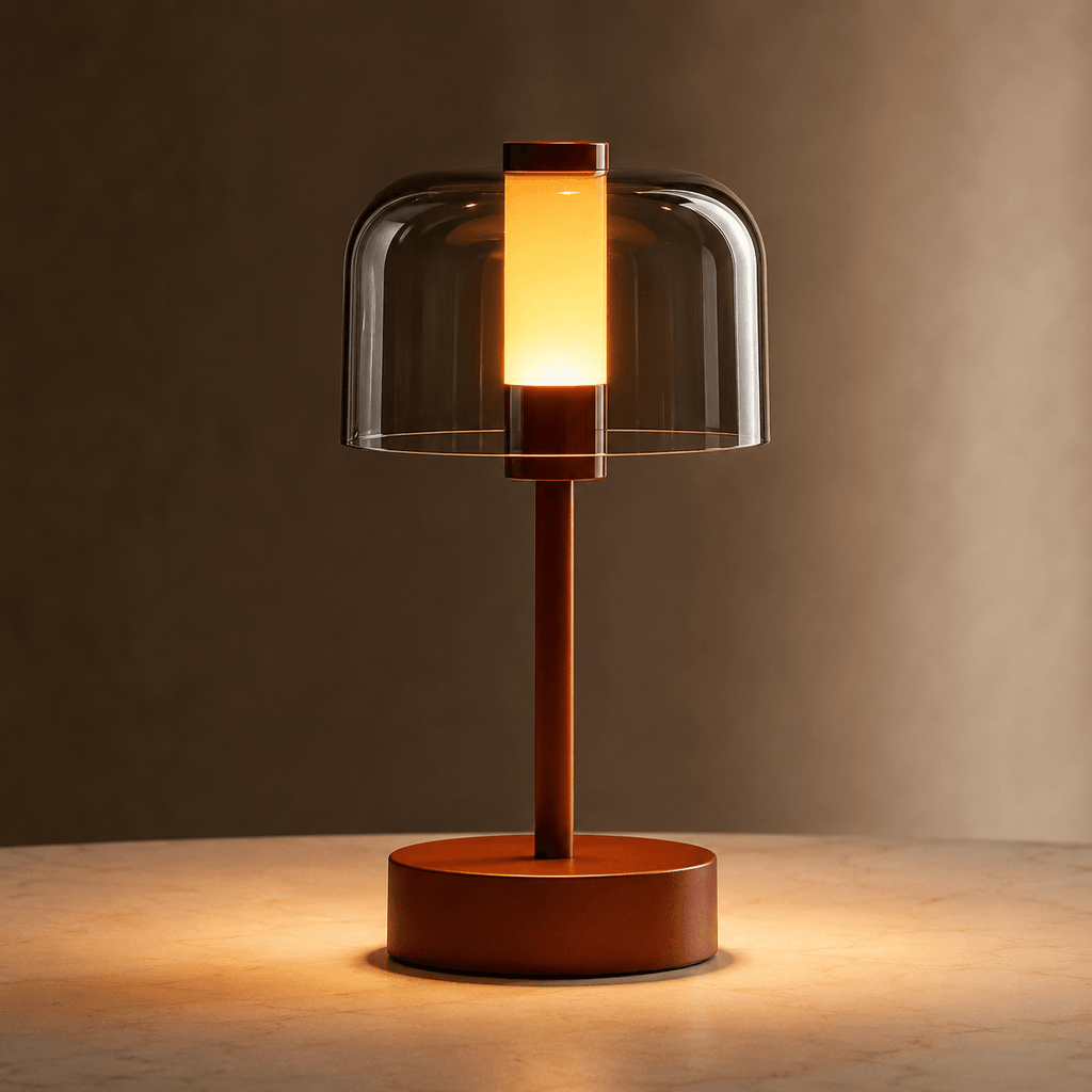 Rechargeable Cordless Table Lamp – Smoked Glass LED Bedside Lamp for Nightstand & Dining Table