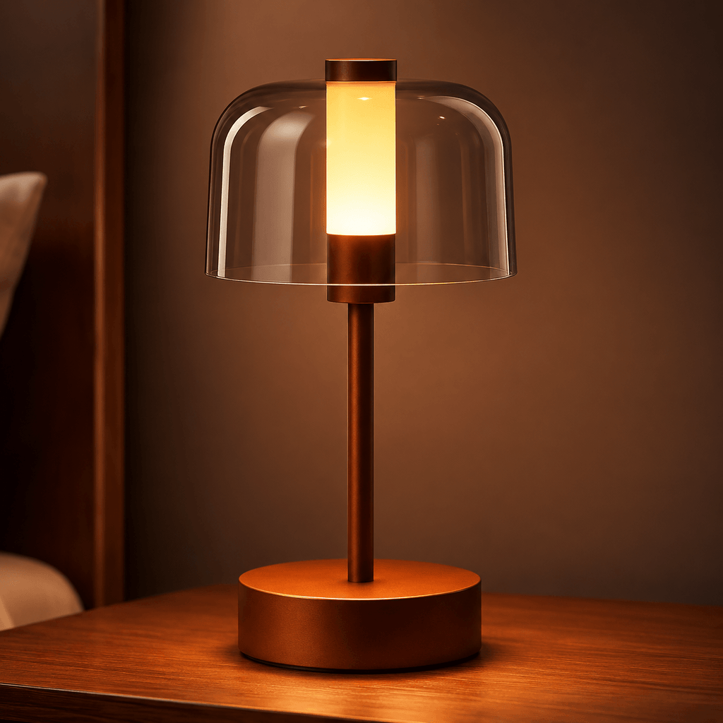 Rechargeable Cordless Table Lamp – Smoked Glass LED Bedside Lamp for Nightstand & Dining Table