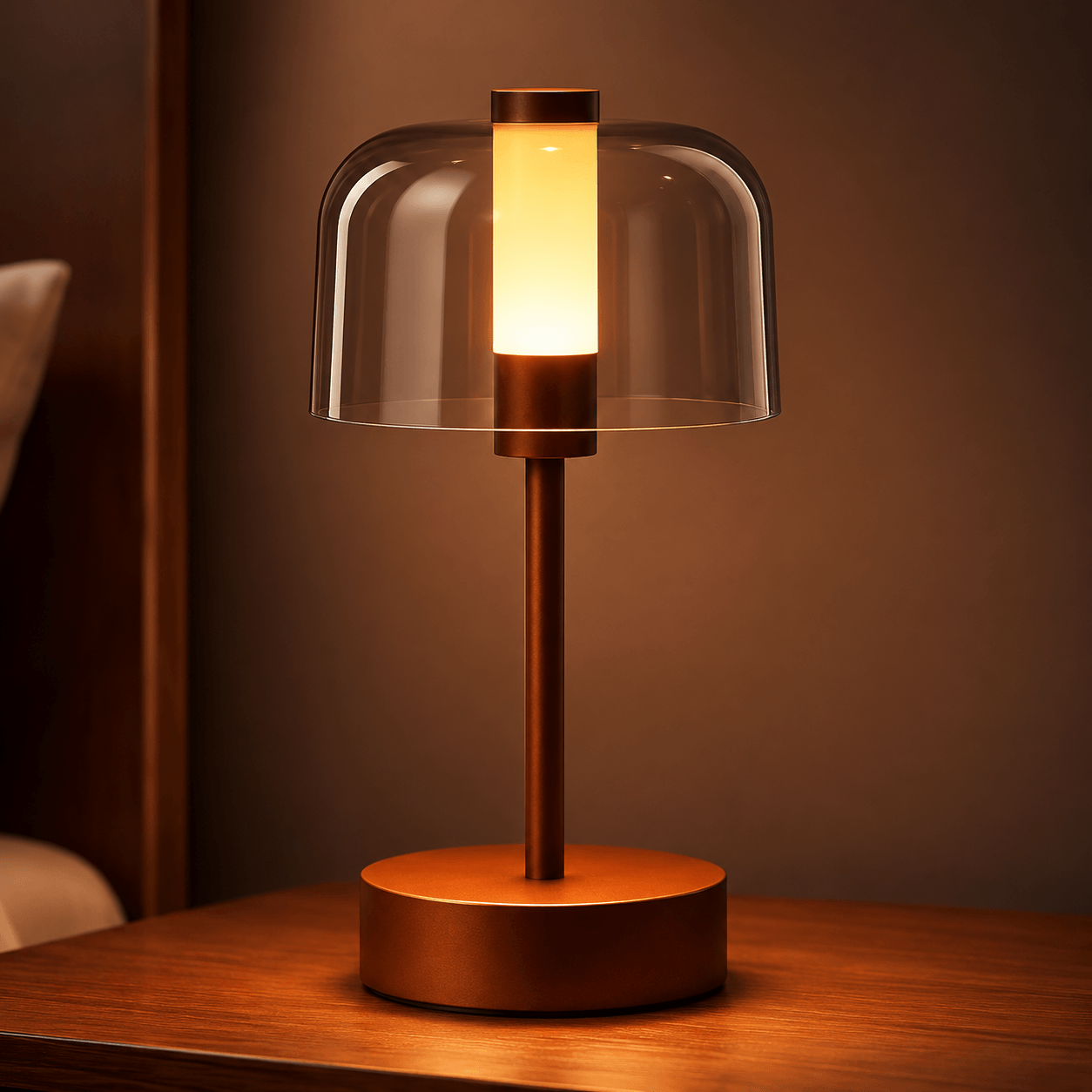 Rechargeable Cordless Table Lamp – Smoked Glass LED Bedside Lamp for Nightstand & Dining Table