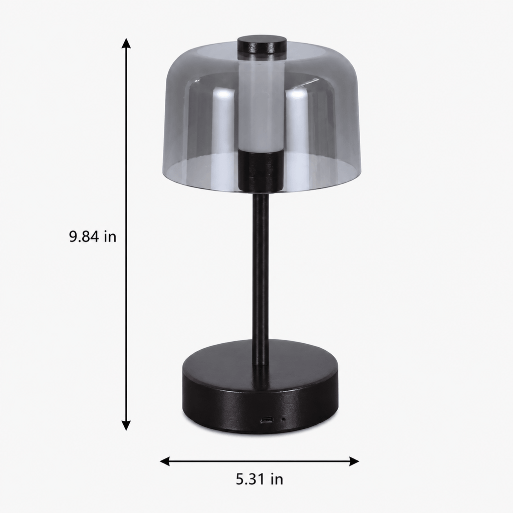 Rechargeable Cordless Table Lamp – Smoked Glass LED Bedside Lamp for Nightstand & Dining Table