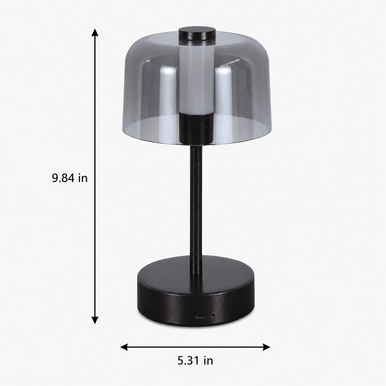 Rechargeable Cordless Table Lamp – Smoked Glass LED Bedside Lamp for Nightstand & Dining Table