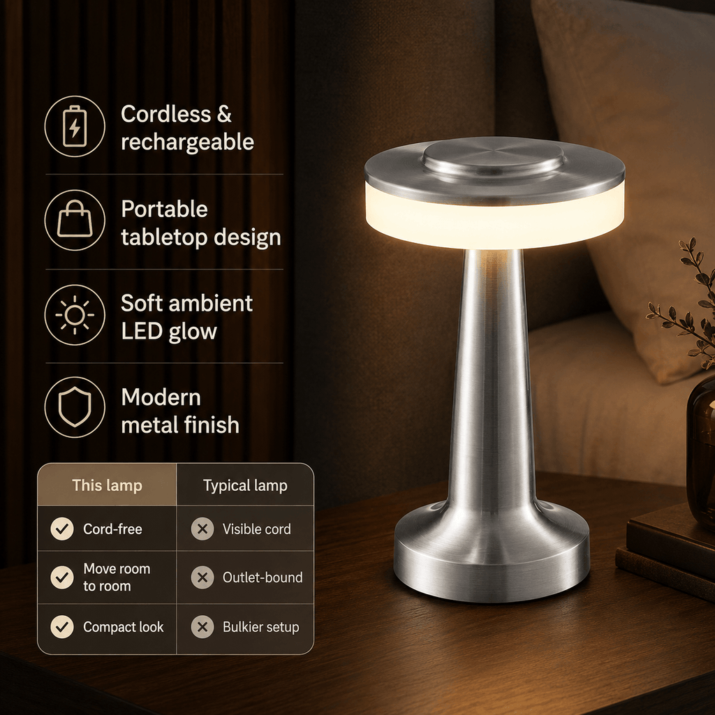 Rechargeable Lamp – Cordless Portable LED Table Light for Bedroom, Dining & Nightstand