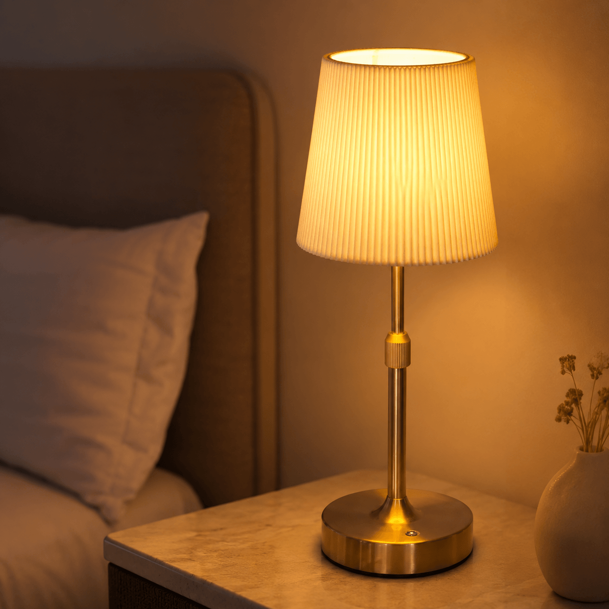 Rechargeable Cordless Table Lamp – Adjustable Pleated Bedside Lamp