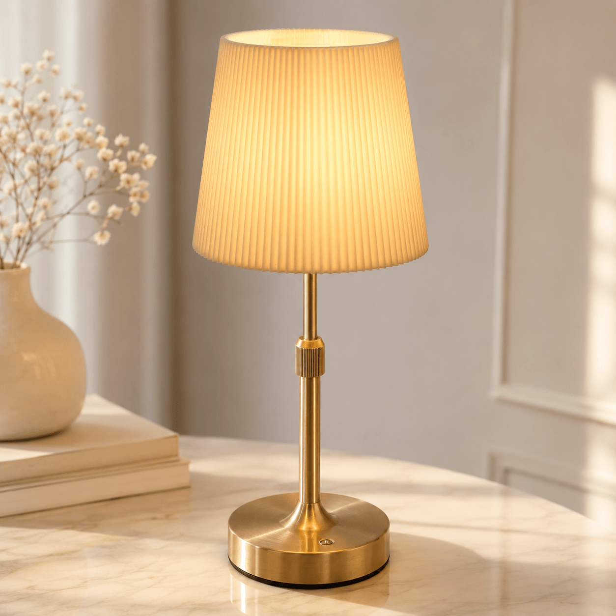 Rechargeable Cordless Table Lamp – Adjustable Pleated Bedside Lamp
