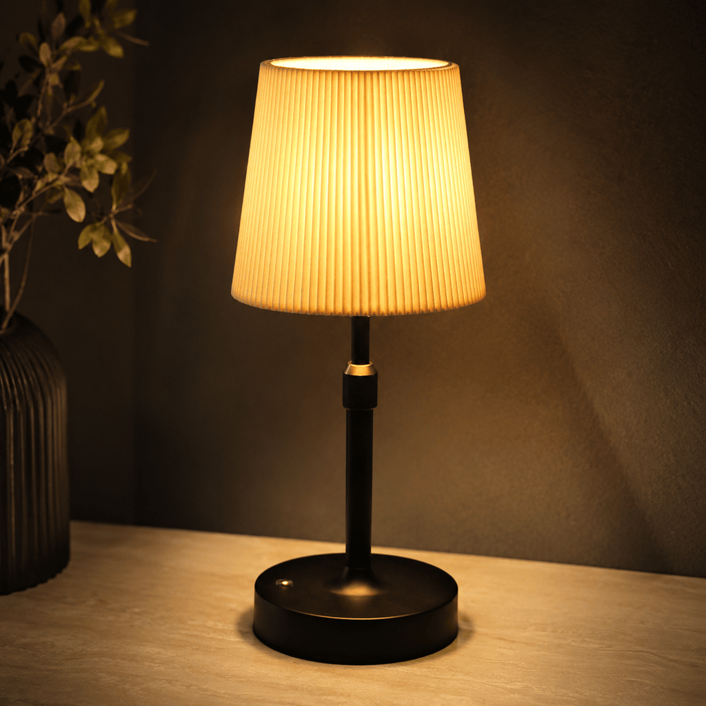 Rechargeable Cordless Table Lamp – Adjustable Pleated Bedside Lamp